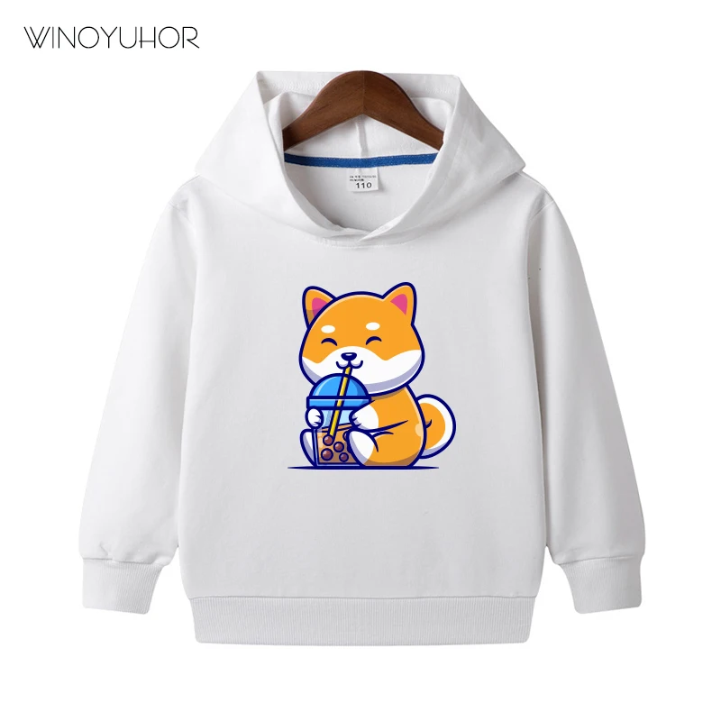 

Children The Cute Shiba Inu Dog Drinks Milk Tea Hoodies Kids Toddler Baby Kawaii Cartoon Anime Harajuku Sweatshirts Girl Tops