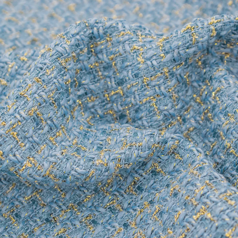 Blue Gold Wire Plaid Weave Tweed Fabric For Coat Skirt Tissus Au Mètre Telas Por Metro Tкань для шитья Tissu Sewing Tela Tecido
