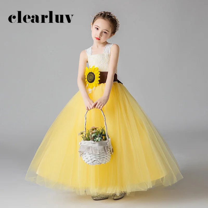 yellow lace flower girl dresses