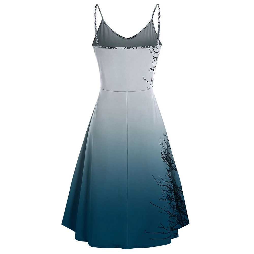 ROSEGAL Plus Size Tree Print Sequin Halloween Cami Dress Spaghetti Strap Tree Cami Dress Mid-Calf Sleeveless A-Line Casual Dress