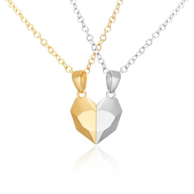 Punk Heart Pendant Couple Necklace Lover Distance Faceted Magnetic Necklace for Women Promise Wedding Valentine's Day Gift