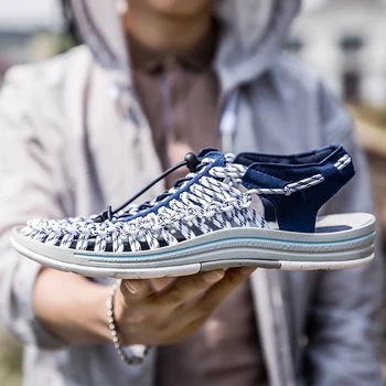 

Popular Braided Sandals For Men Breathable Mens Outdoor Beach Shoes Elastic Band Plus Size Sandals Anti-Slip Casual Mens Shoes