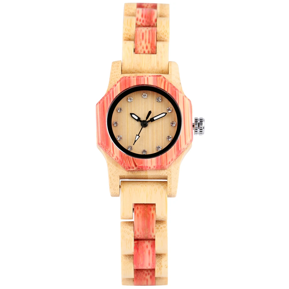 only watch Vogue восьмиугольная форма деревянные часы женские Кристалл Алмазный циферблат кварцевые наручные часы бамбуковый деревянный браслет часы для леди девушки - Цвет: only watch