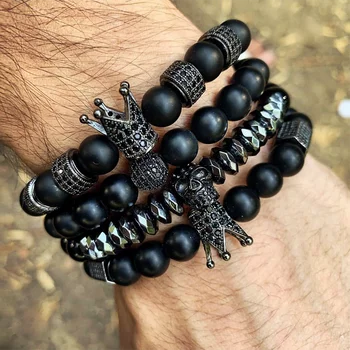 

strand bracelet for women Men Luxury Antique Black crown stone bead Bracelets Jewelry Male Pulseira bileklik