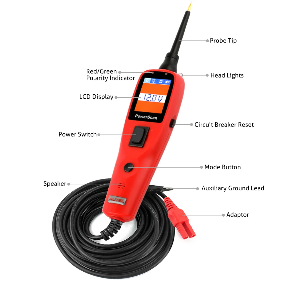 Autel PowerScan PS100 Auto Electrical Circuit AVO Meter Automotive Circuit Tester Build-In Flashlight for 12-24V Power Probe
