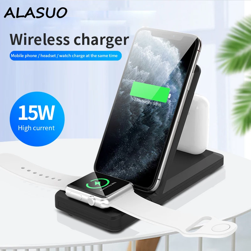 

15W 3 in 1 QI Wireless Chargers for iPhone 12 11 pro/XR/Xs Max/8 Plus Wireless Charger for Apple Watch 5 4 3 2 Airpods pro