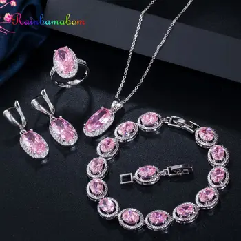 

Rainbamabom Bohemian 925 Sterling Silver Sapphire Gemstone Necklace/Earrings/Bracelet/Ring Wedding Fine Jewelry Sets Wholesale