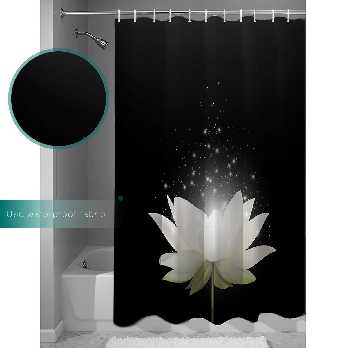 Blooming Lotus In The Dark Shower Curtain Waterproof Bathroom Curtains Polyester Fabric Shower Curtains Hooks for Bathroom Decor