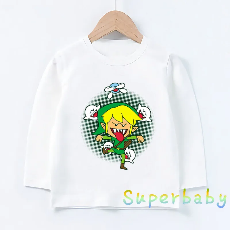 Футболка с принтом легенда о Зельде Triforce Dabbing Link Забавные топы с рисунками для маленьких мальчиков и девочек, детская футболка с длинными рукавами LKP5246