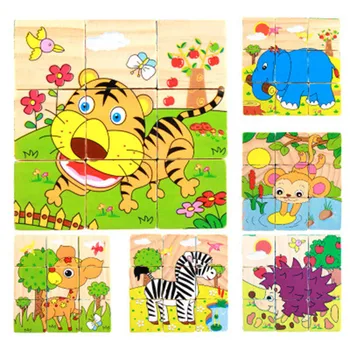 

6pcs/lot 3D 6 Sides Puzzle Kid Wooden Cartoon Animal Puzzle Toys Jigsaw Assembly Early Education Learning Children Toys Gifts