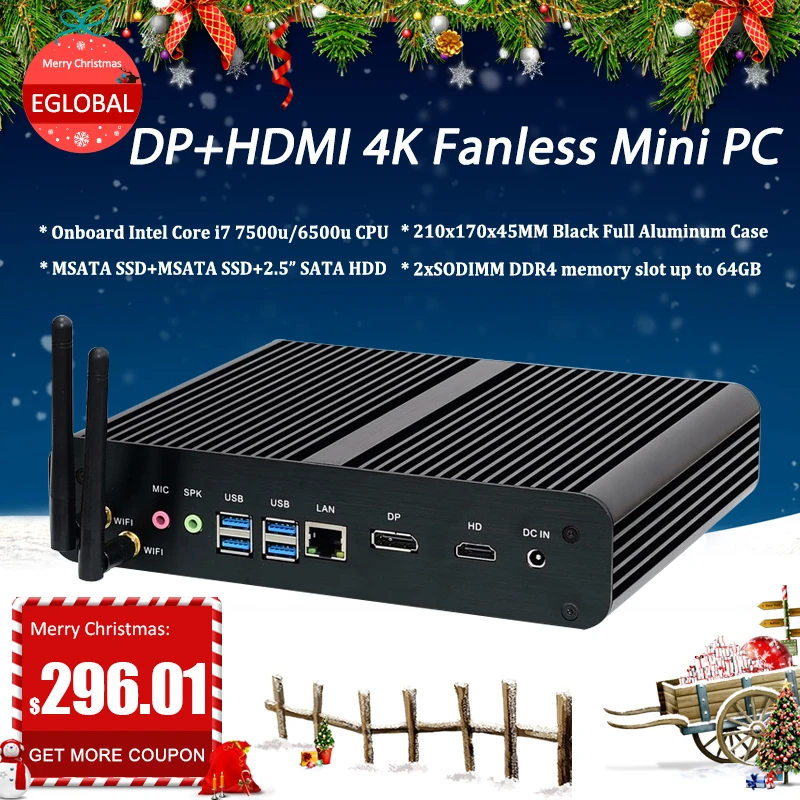I7 7500U Kaby Lake Intel Core i7 Barebone безвентиляторный игровой мини ПК Windows Linux HTPC TV Box UHD 4K Micro