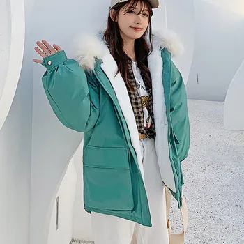

Women's Parka Outerwear Long Sleeve Parkas Hooded Women's Down Jacket Cotton-padded Pockets Coats Winter Jacket For Women L918