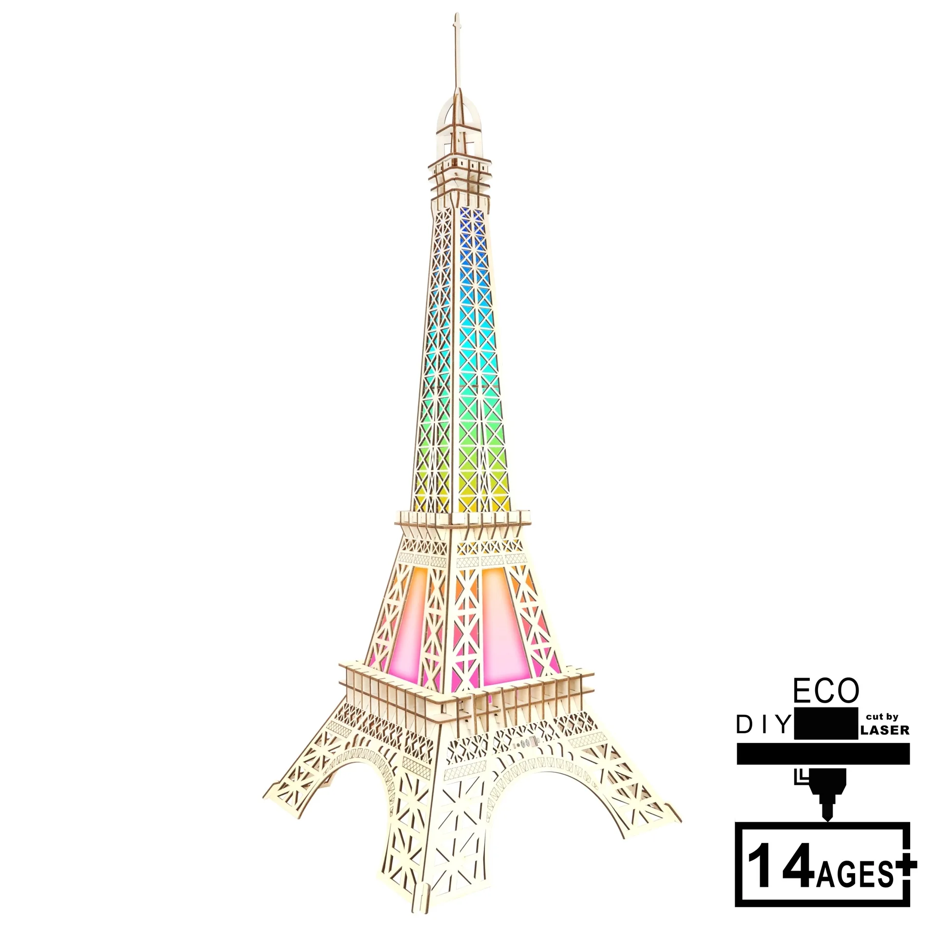 

Greater Paris Iron Tower Colorful Light (B Group) 3D Wooden Model 3D Puzzle Model Jigsaw Puzzle Laser