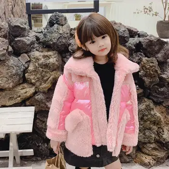 

HoT selling girls Faux Fur Coat winter new children thicker cotton jackets kids warm outerwear parkas 2-12Y ws1132