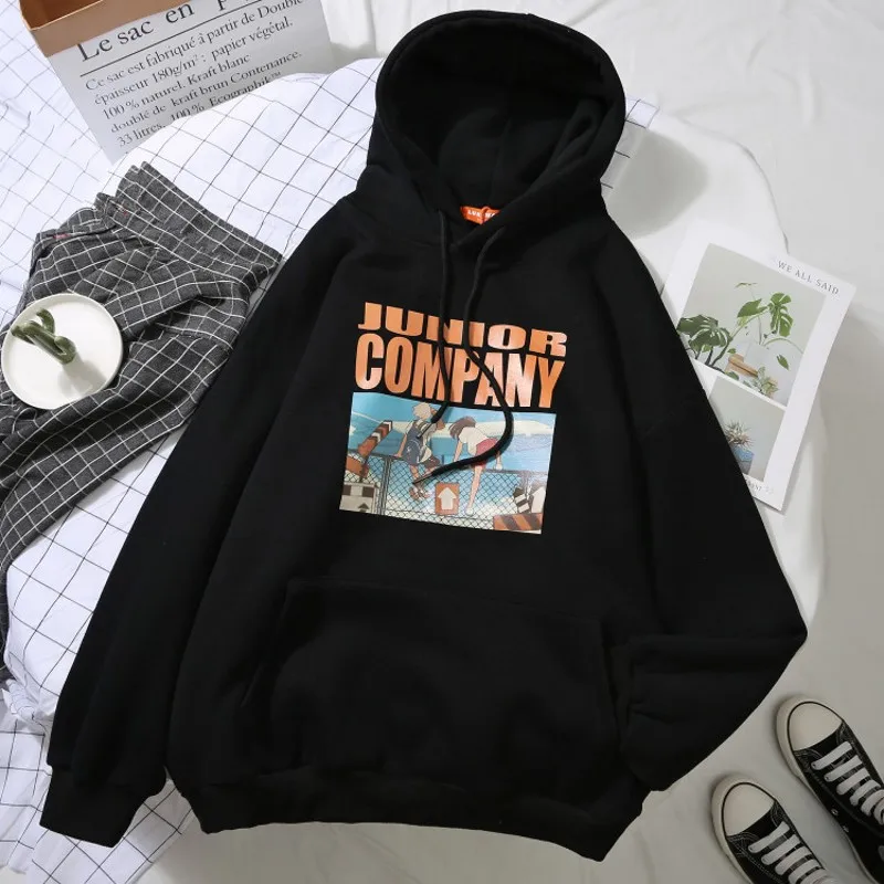 Черный Sudadera Mujer Harajuku Модные женские толстовки с капюшоном корейские Ulzzang винтажные флисовые толстовки с длинными рукавами и капюшоном топы - Цвет: Черный