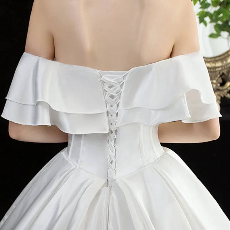 Лидер продаж, корейское простое платье с вырезом лодочкой, Vestidos De Novia, свадебное платье, Модное бальное платье с расклешенными рукавами и открытой спиной с открытыми плечами