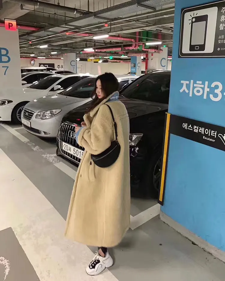 Южная Корея Dongdaemun агенты по закупкам зимнее женское пальто свободного кроя из искусственной норки, кашемировое пальто средней длины из толстой шерсти ягненка