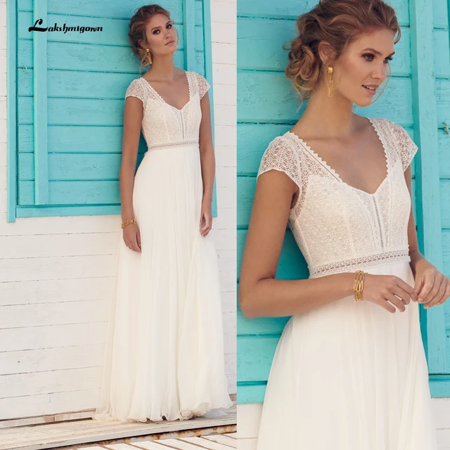 Lakshmigown ivory Wedding Dresses Customized Vestaglia Donna A Line Chic Bridal Dress Sheer Illusion Lace Top bridal Dress 1