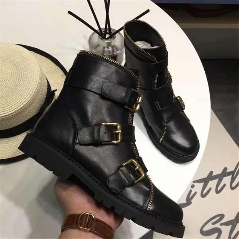 Scarpe donna/женские ботинки на молнии; Botas; Осенняя женская обувь с пряжкой; обувь на среднем каблуке; Botas Mujer; женская обувь с круглым носком; Zapatos De Mujer