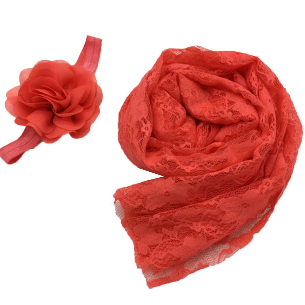 Watermelon red 1 Одеяло для новорожденных s кружево вышивка детские фотографии обертывания одеяло бутафория для фото обертывания кружевной шарф с цветком повязка на голову - Цвет: Watermelon red 1