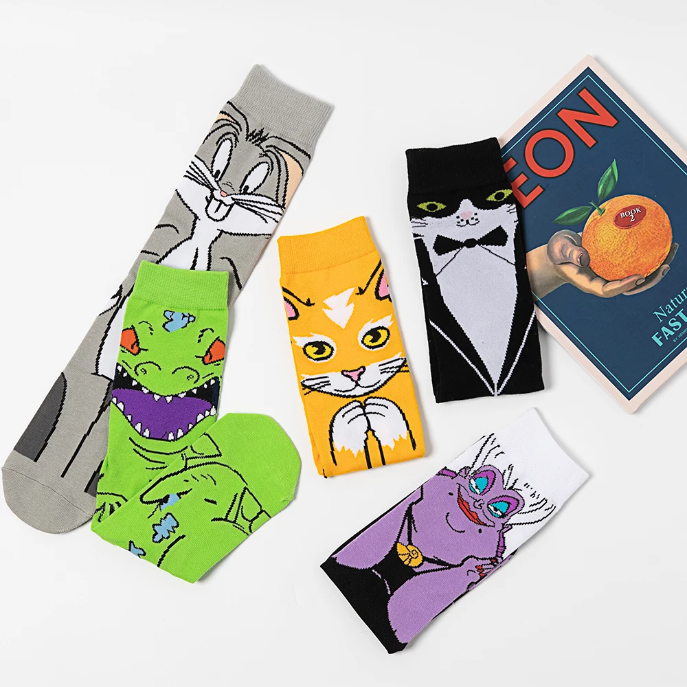 Носки для мужчин и женщин забавные мультяшные животные кролик монстр кошка супер