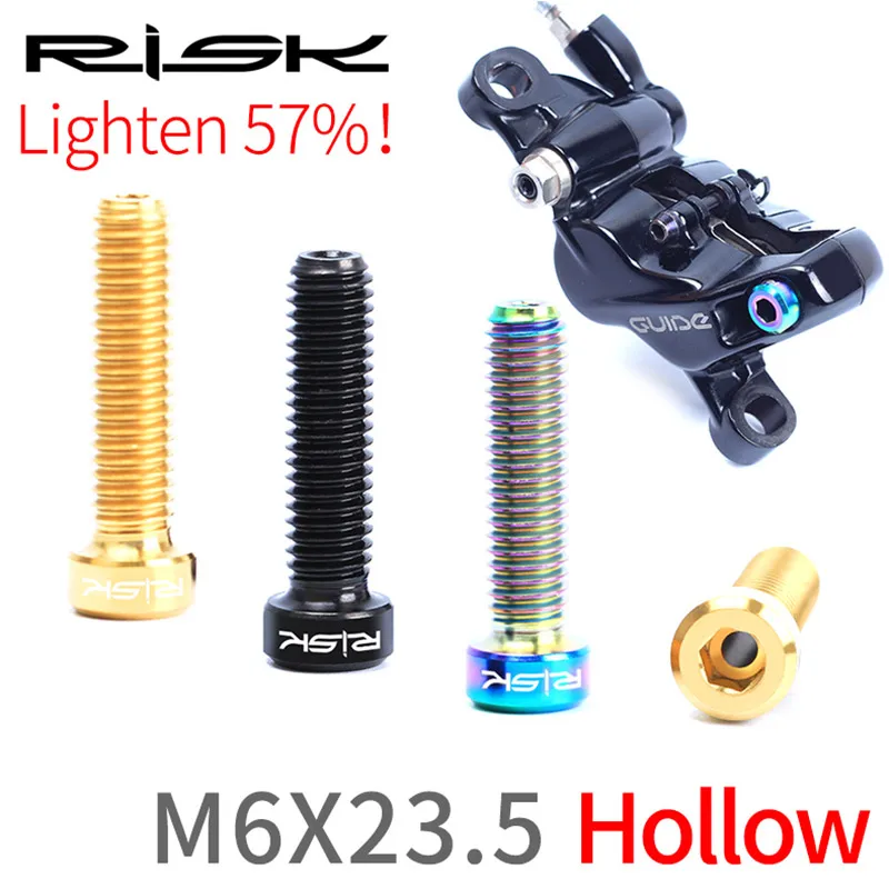 

2pcs Risk MTB Bike Disc brake Caliper Bolts Titanium Alloy M6*23.5mm Bicycle Screws Hollow for SHIMANO DEORE XT and SRAM GUIDE