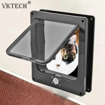

4 Way Lockable Puppy Kitten Door Cat Dog Door ABS Plastic Security Gate Cat Dog Flap Door Dog Gate Pet Supplies