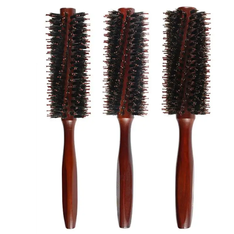 

Enterbeauty Portable Bristles Hair Brush Comb Round Anti-Static Curly Comb Twill With Wood Handle For Hair Styling Curling