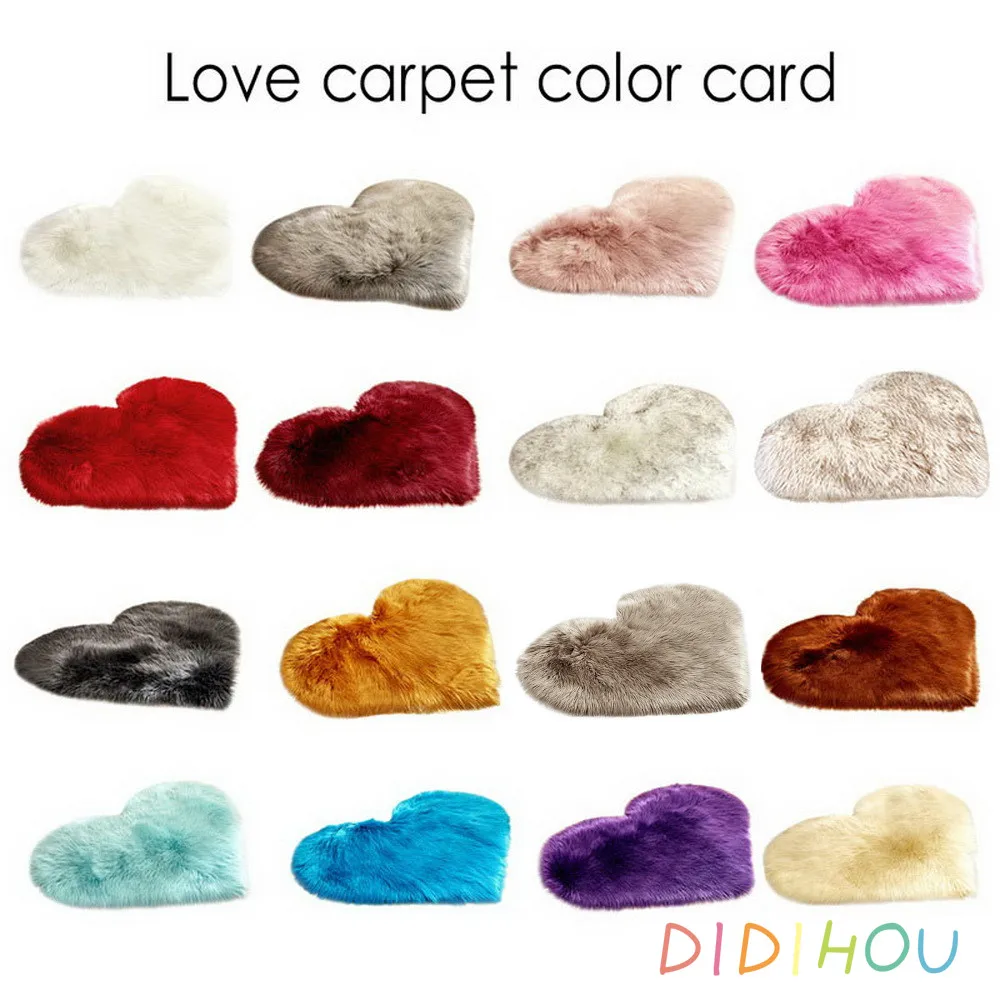

Shaggy Carpet Wool Faux Fluffy Mats Artificial Sheepskin Hairy Mat Love Heart Rugs NO Lint Carpet For Living Room 30x30/70x90cm