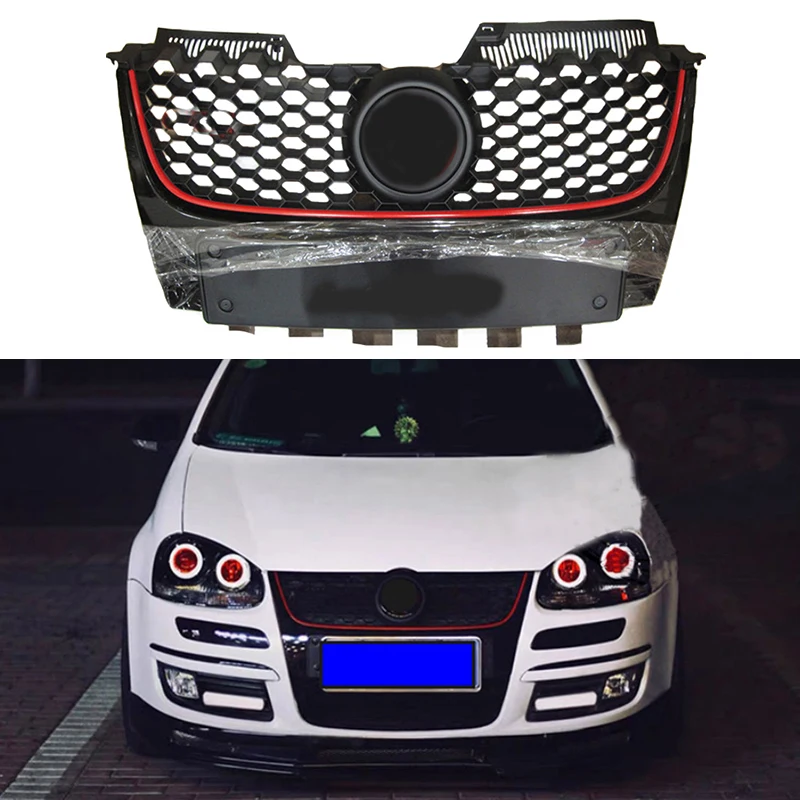

Front Bumper Grille Red Strip Center Hood Grills honeycomb gloss grill fit for Volkswagen Golf MK 5GTI Bumper 2005-2011 ABS