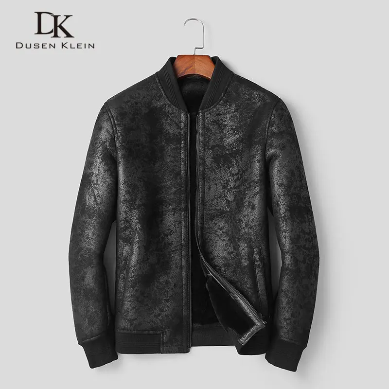 Мужская куртка из натуральной овечьей кожи зимнее теплое пальто черная овчина