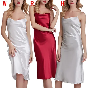 

Women Summer Sexy Nightdress Ladies Night Satin Silk Nightgown Nightdress Lace Sleepwear Dress Sexy Lingerie Accessories