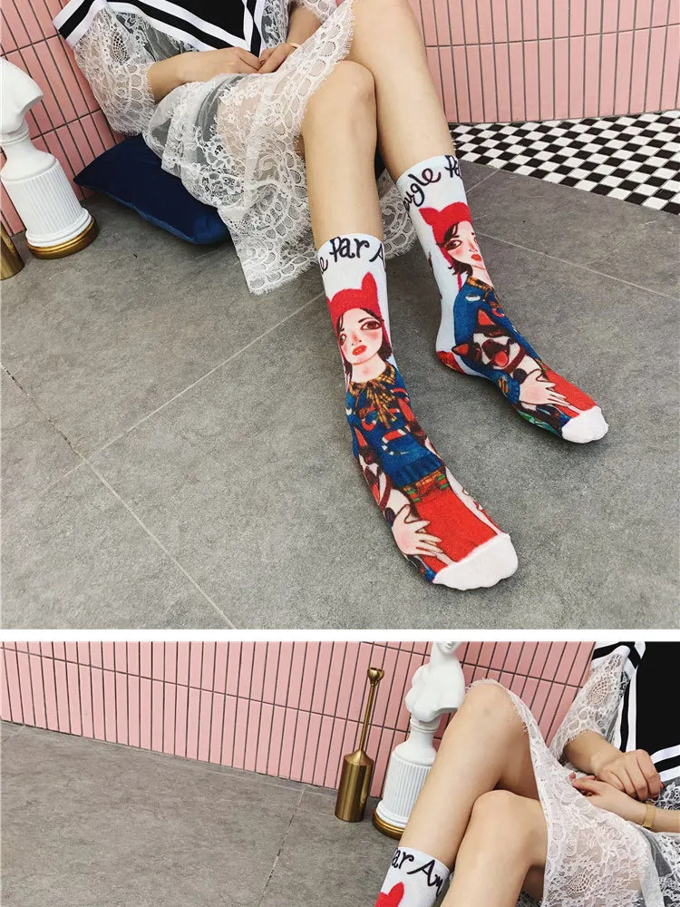Знаменитости, носки с масляной росписью, 3D печать на заказ, уличные стильные носки, женские носки с рисунками животных, женские носки