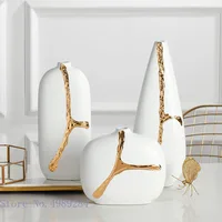Creativity White Ceramic Vase Golden Branches Flower Arrangement Hydroponics Modern Home Decoration Wedding Flower Vase 1