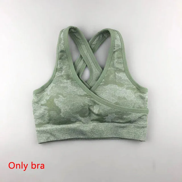 Green Bra 3 шт., камуфляжный бесшовный комплект для йоги, женская одежда для тренировок, бюстгальтер с эффектом омбре, топы с длинными рукавами, леггинсы, спортивный комплект для фитнеса, женская спортивная одежда - Цвет: Green Bra