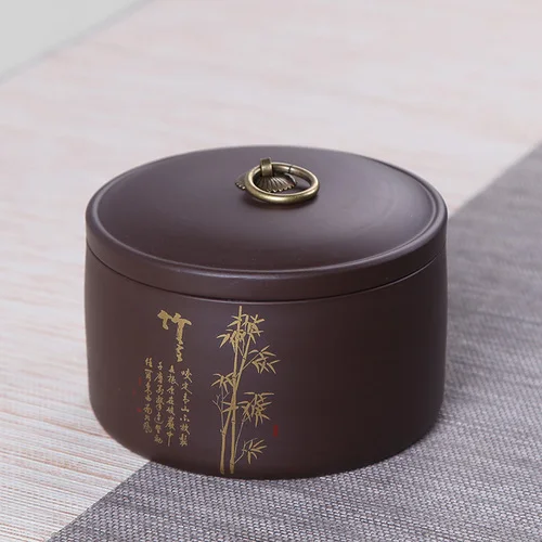 Bamboo Исин фиолетовый глиняный чай Кадди керамика большого размера чайная банка для хранения Пуэр Чайная коробка банки для чая кофе контейнер канистра - Цвет: Bamboo
