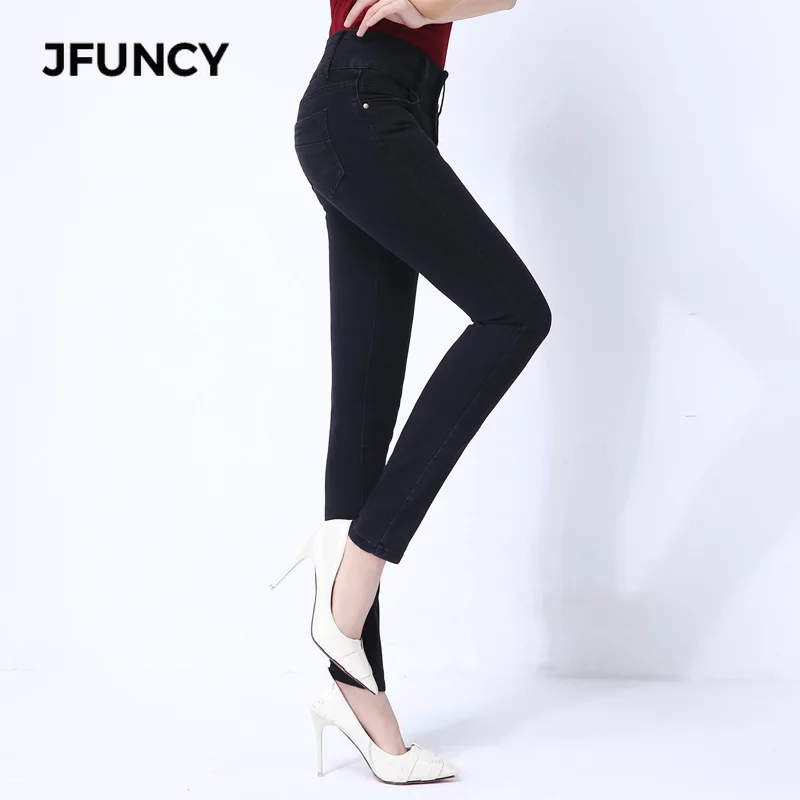 JFUNCY однотонные колготки джинсы для женщин 2020 большой размер зауженные