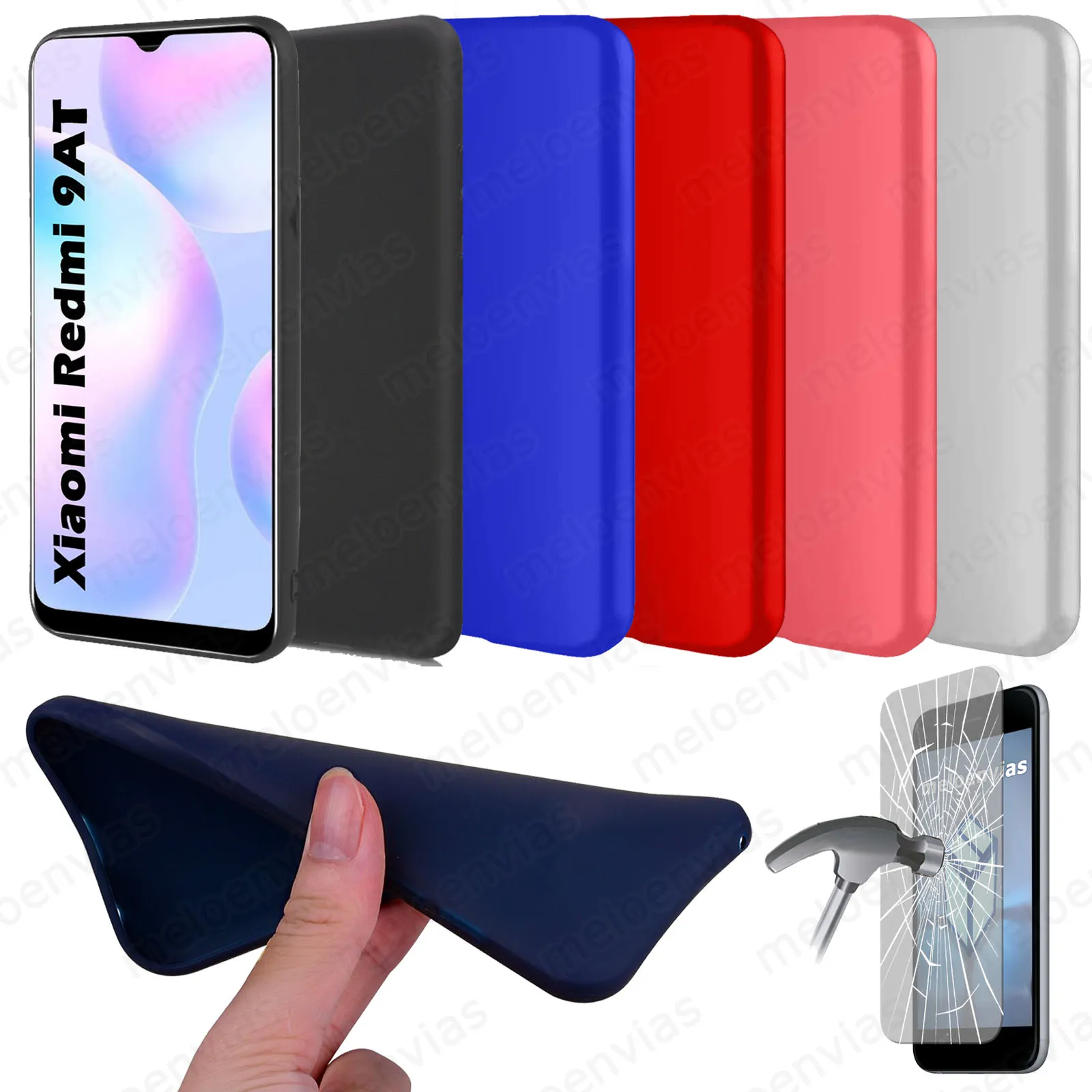 Funda +CRISTAL TEMPLADO meloenvias compatible con XIAOMI REDMI 9AT carcasa  protector trasera completa Gel TPU Silicona Mate