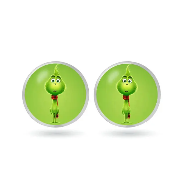 E07-7 Серьги-гвоздики Grinch стеклянный шар серьги в виде животных для Grinch аниме ювелирные изделия детские игрушки Рождественский подарок вспышка - Окраска металла: E07-7
