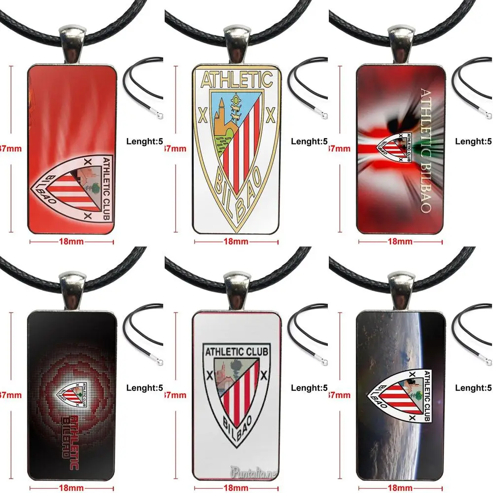 Для унисекс Athletic bilbao логотип Винтажные Ювелирные изделия стальной цвет стекло кабошон чокер кулон длинное прямоугольное ожерелье