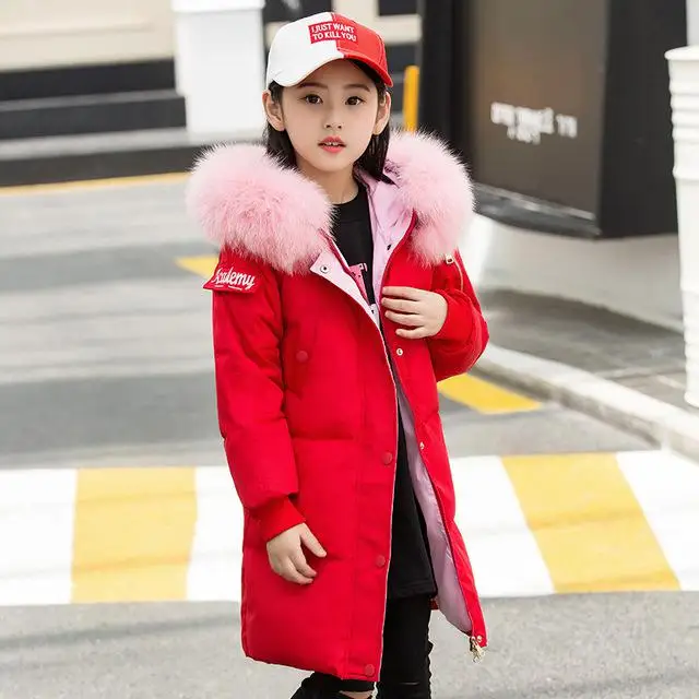 ZQLZ/зимние пуховые куртки для девочек и мальчиков длинные пуховые пальто для маленьких детей плотная теплая куртка на утином пуху детская верхняя одежда на-30 градусов - Цвет: Красный