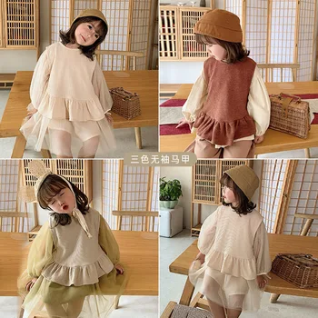 

2020 spring new girls three color sleeveless vest children soft comfortable round collar vest