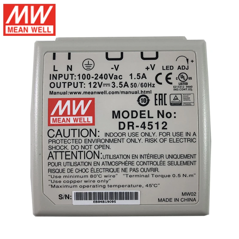 Бренд MEAN WELL представляет DR-45 45W 5V 12V 15V 24V Реле переключения Питание DR-4505 DR-4512 DR-4515 DR-4524 Meanwell din-рейка модуль