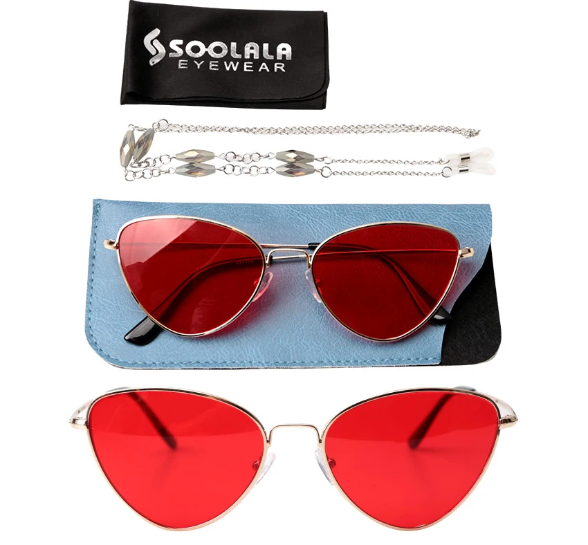 SOOLALA кошачий глаз солнцезащитные очки для чтения женские сплав рамка ночного видения красный Лен увеличительные очки для пресбиопии с бесплатной цепочкой