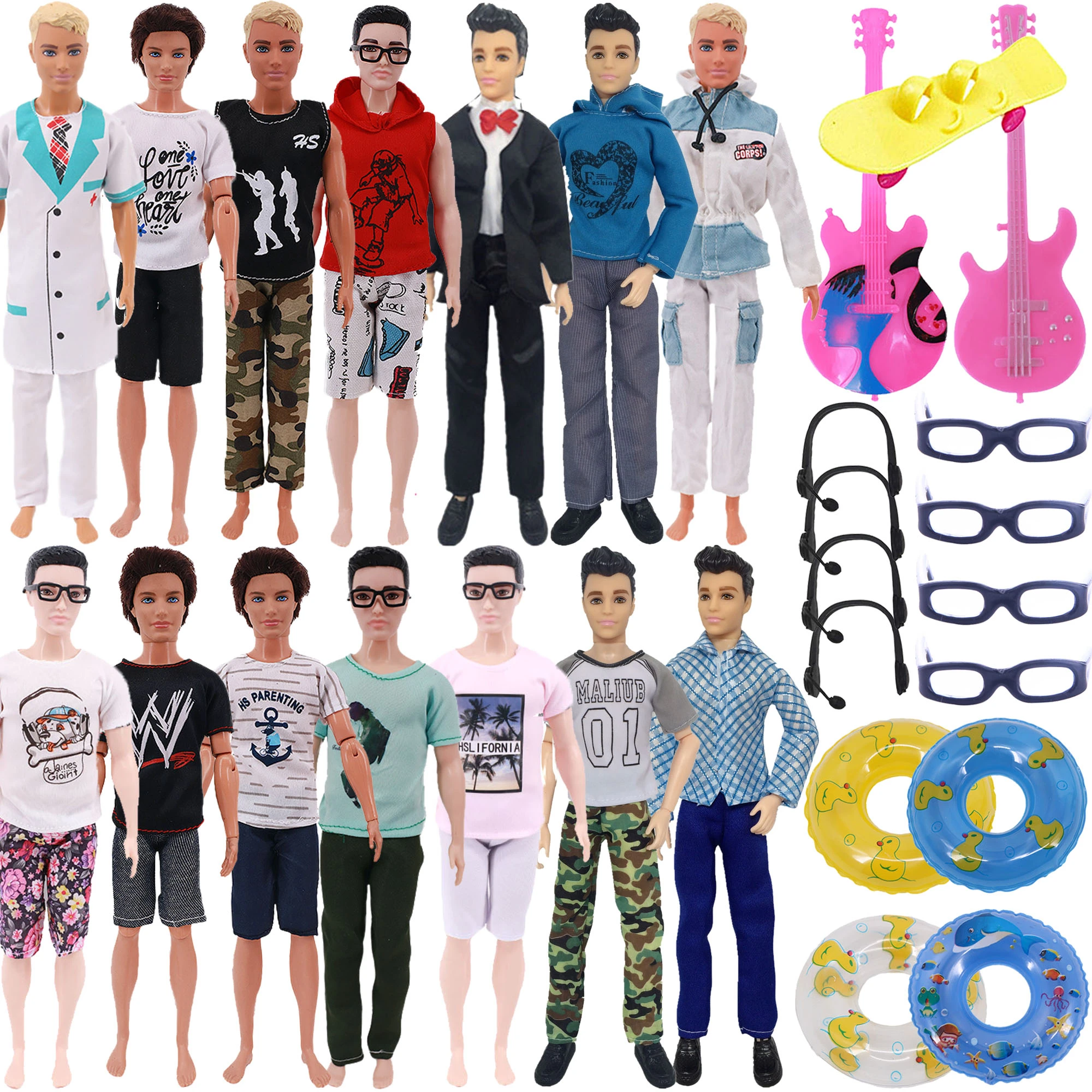9Pcs/Set Ken Doll Clothes FreeShipping 2*Doll Clothes+5*Glasses+1*Doll
