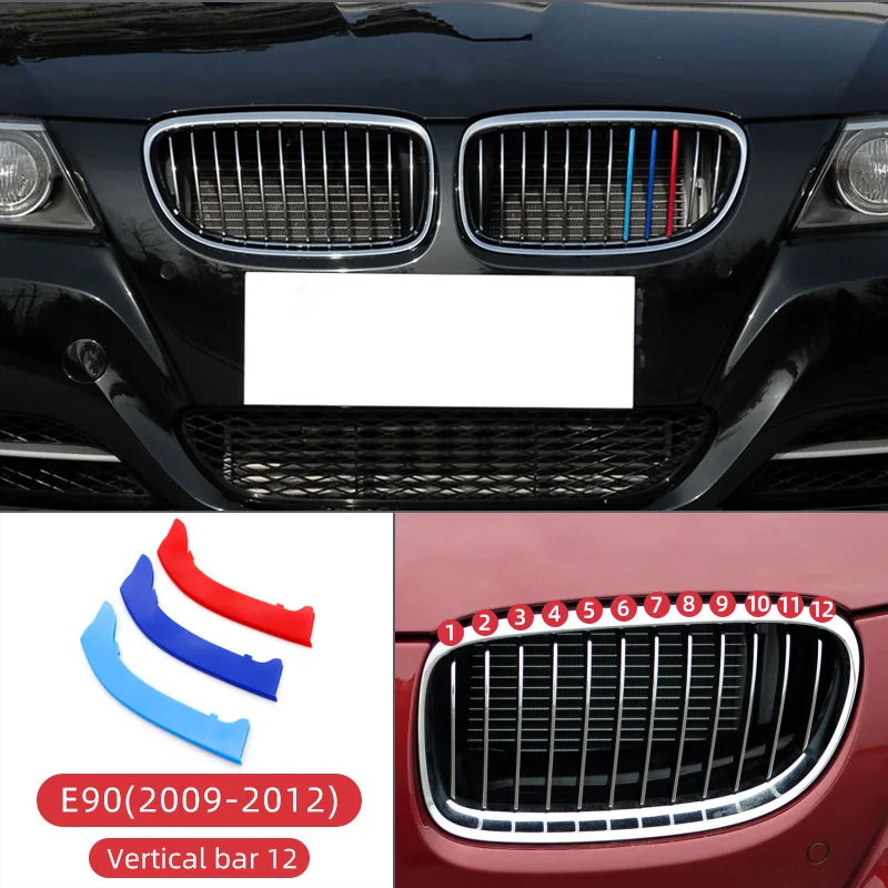 3 шт. автомобиль передняя решетка отделка обшивка стикеры автоспорта для бмв BMW F20 F30 F34 E90 F10 G30 F07 серии 1 3 5 м Мощность аксессуары - Название цвета: For E90(2009-2012)