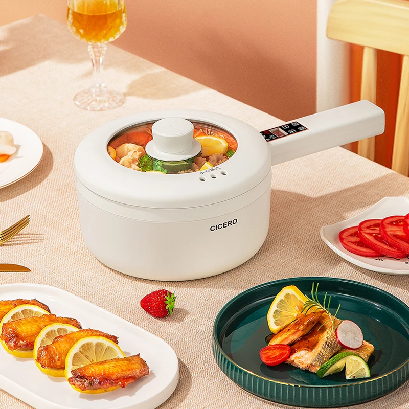 700W Electric Cooking Pot Portable Hot Rice Cooker Multicooker Ceramic Liner Smart Skillet Single/Double Layer 1.6L | Бытовая техника