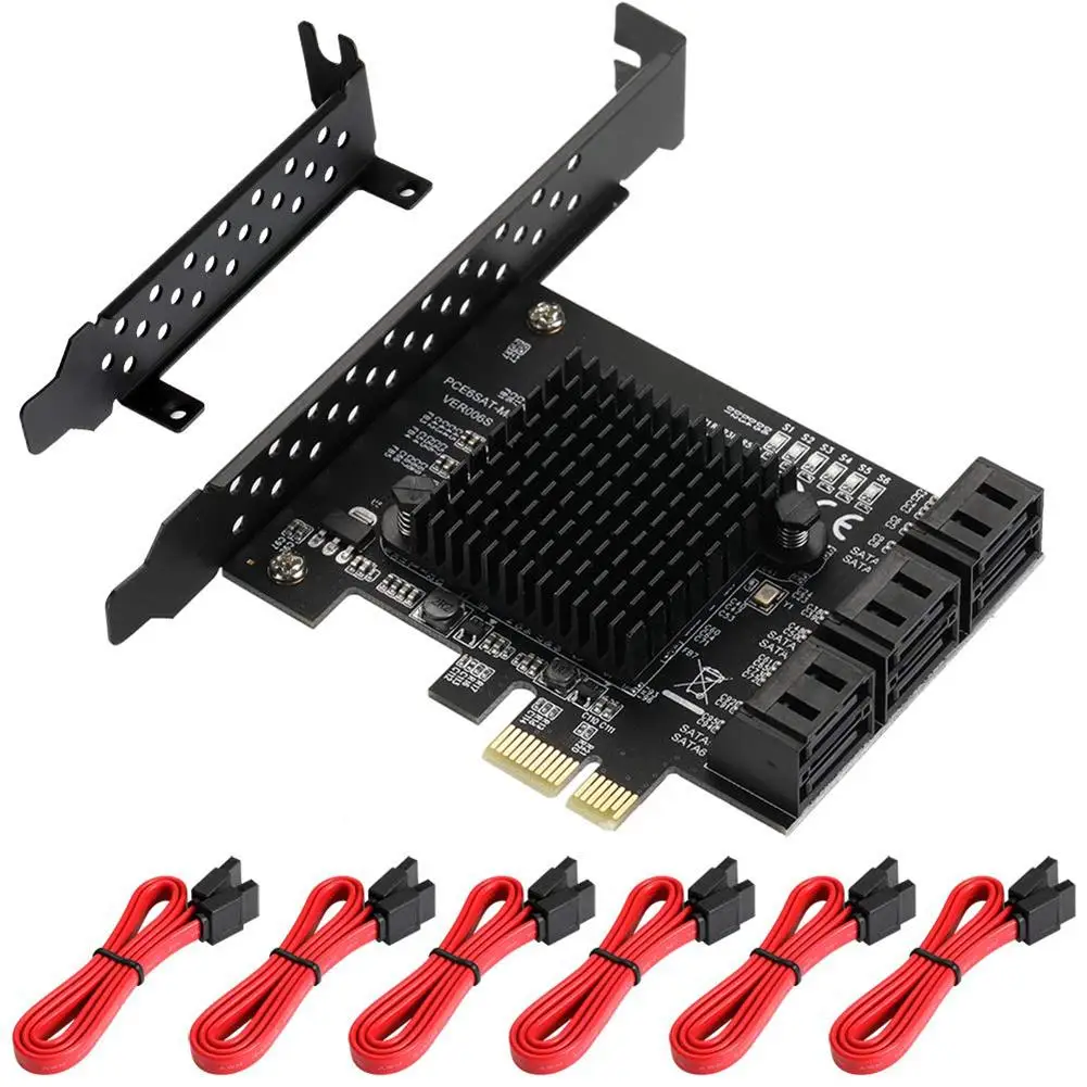 6 PCIe SATA карта 8 портов PCIe для SATA контроллер плата расширения с 8 SATA кабели поддержка для WINXP WIN7 WIN8 WIN10 - Цвет: 6