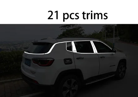 21 pcs trims Нержавеющая сталь окна автомобиля планки для джип компас 2-го поколения - Цвет: 21 pcs trims