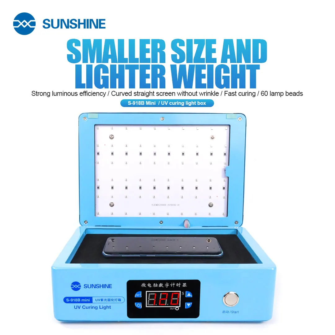 

SUNSHINE S-918B Mini UV Curing Light Box High Effect With 60pcs Light No Wrinkless No Blistering to Curved Screens